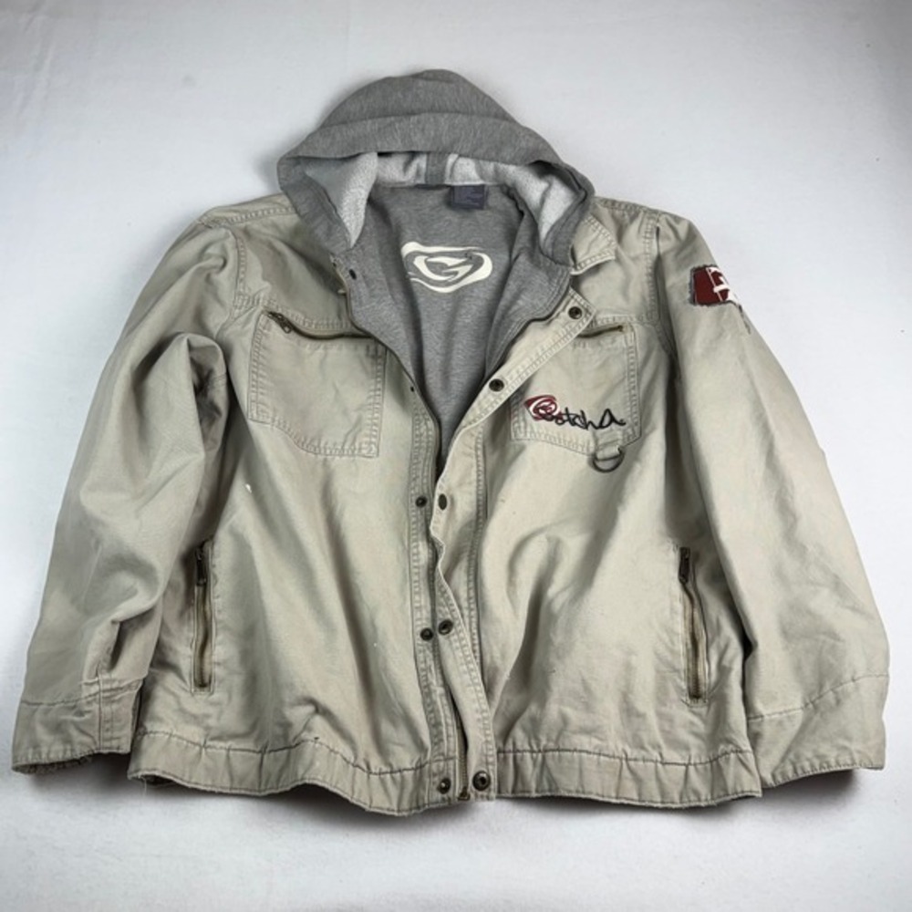 Y2K Gotcha‎ Mens Khaki Hooded Utility Jacket M 2000s